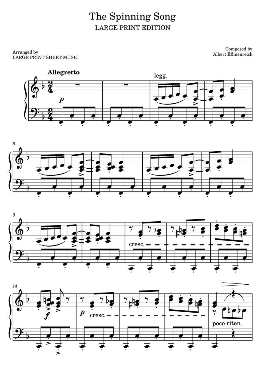 The Spinning Song | LARGE PRINT | Piano Solo Piano Method scores gallery preview page 1