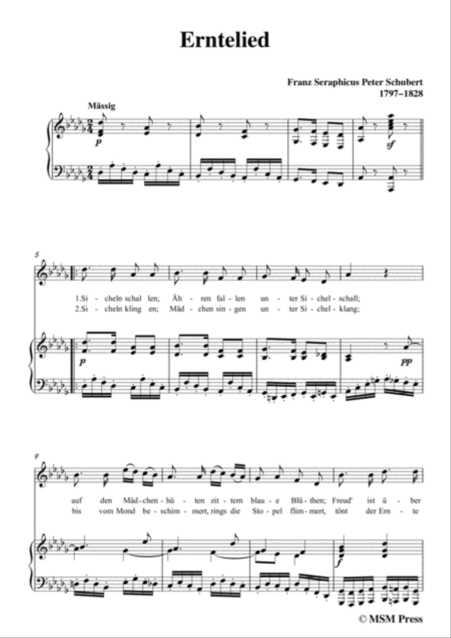 Schubert-Erntelied,in D flat Major,for Voice&Piano Voice scores gallery preview page 3