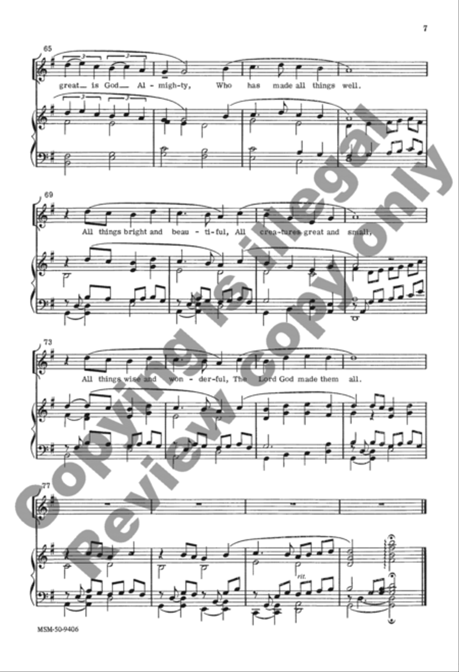 All Things Bright and Beautiful Unison Choir scores gallery preview page 11