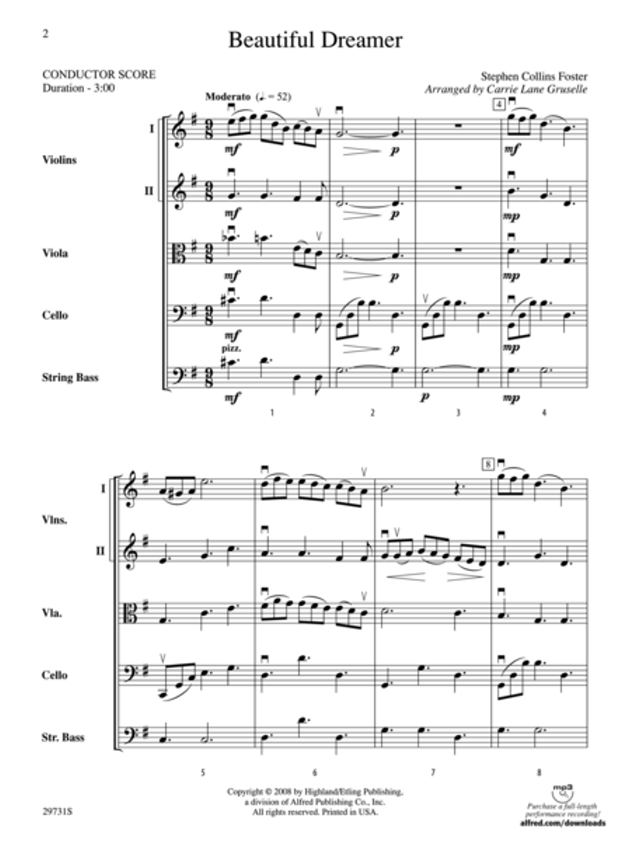 Beautiful Dreamer (score only) String Orchestra scores gallery preview page 2