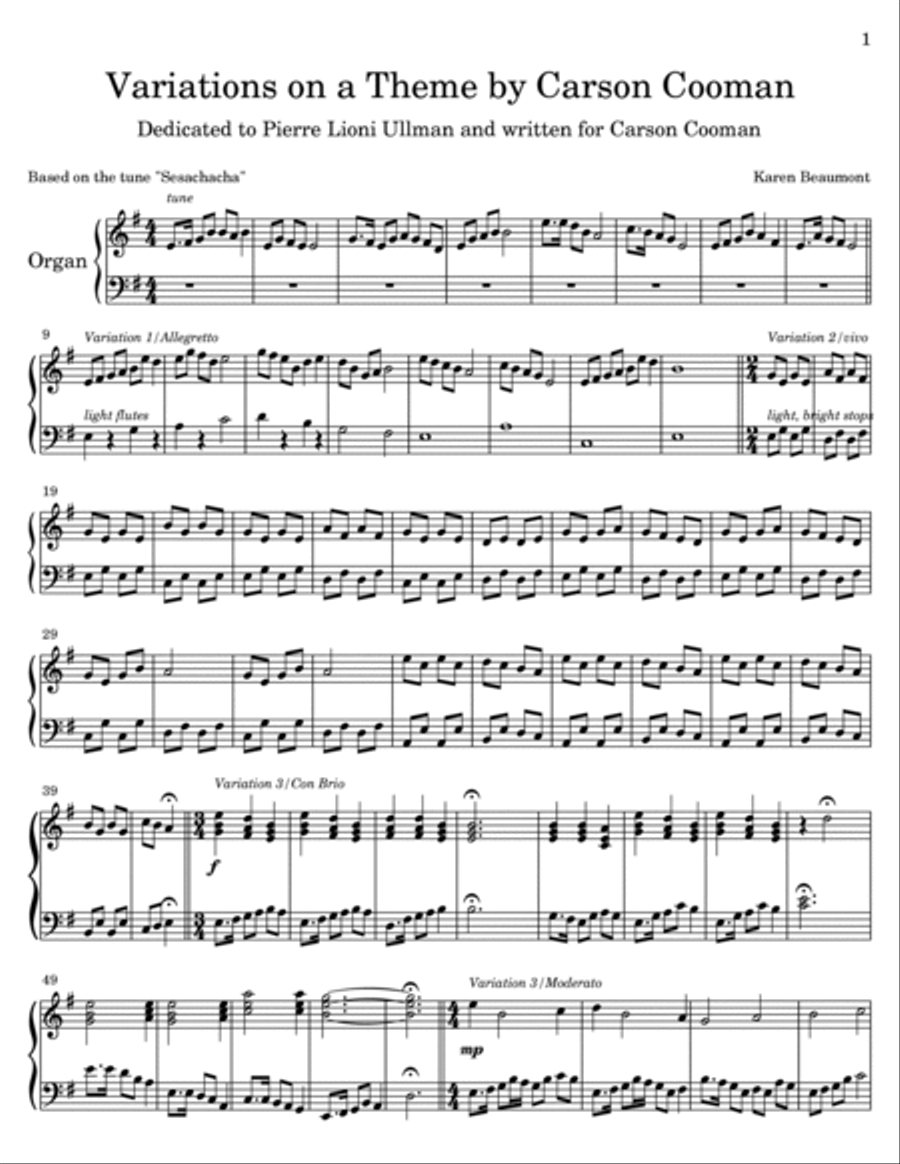 Variations on a Theme by Carson Cooman Organ Solo scores gallery preview page 2