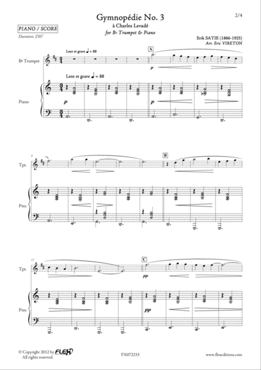 Gymnopedie No. 3 B-Flat Trumpet scores gallery preview page 2