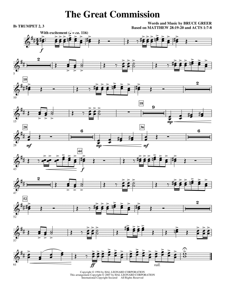 The Great Commission - Bb Trumpet 2,3 Choir scores gallery preview page 1