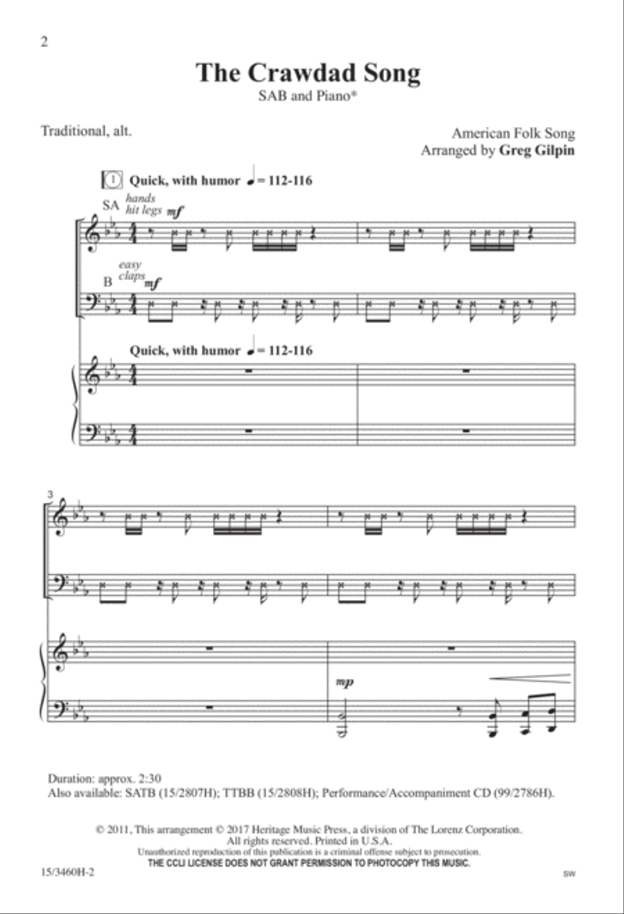 The Crawdad Song The Crawdad Song 3-Part scores gallery preview page 2