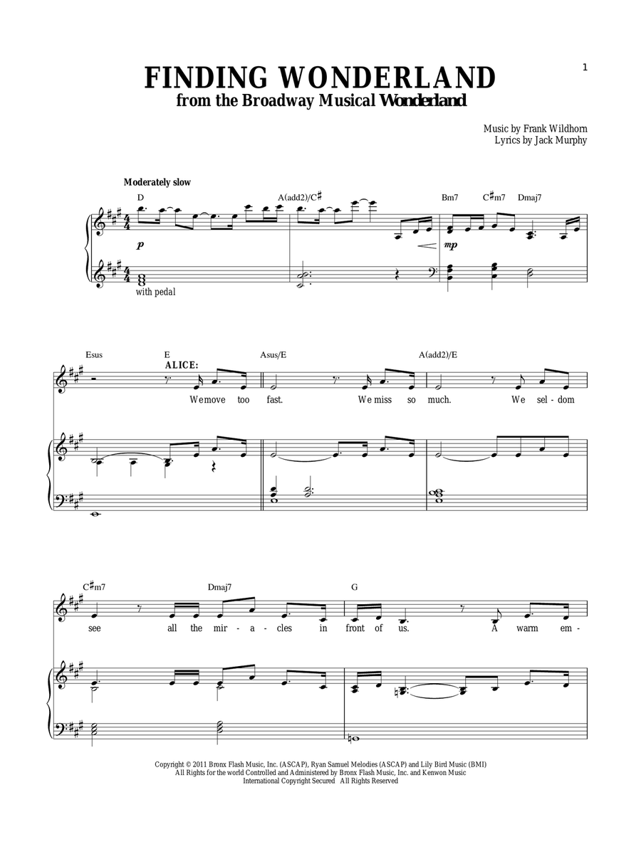 Finding Wonderland Piano, Vocal scores gallery preview page 1