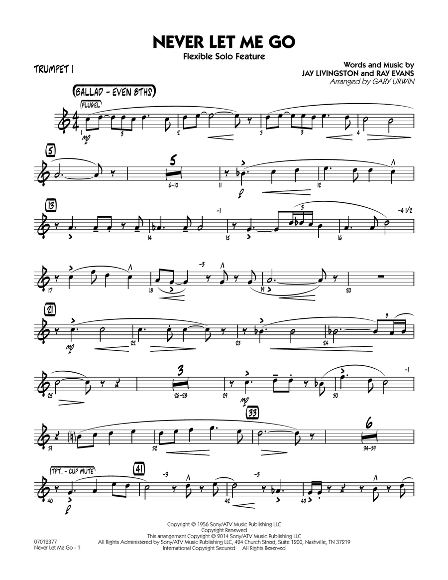 Never Let Me Go (Flexible Solo Feature) - Trumpet 1 Jazz Ensemble scores gallery preview page 1