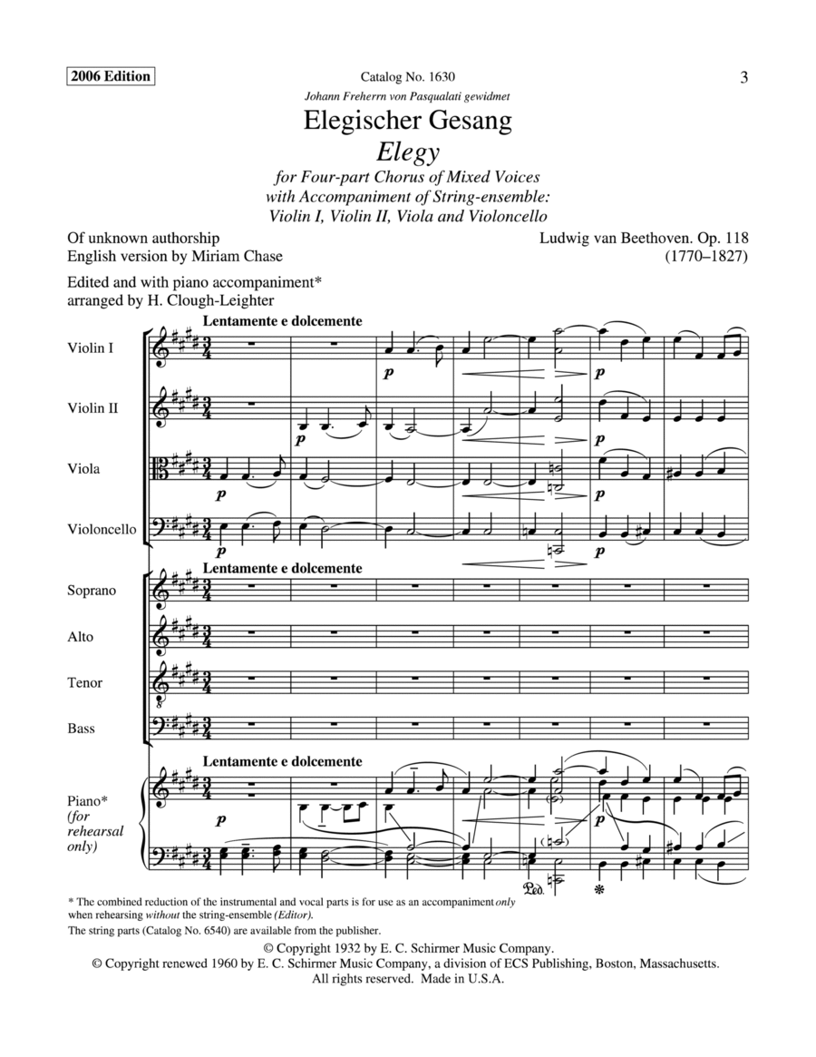 Elegy (Elegischer Gesang) 4-Part scores gallery preview page 1
