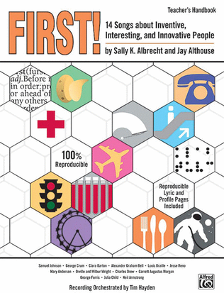 Book cover for First! - 14 Songs About Inventive, Interesting, and Innovative People - Book/CD