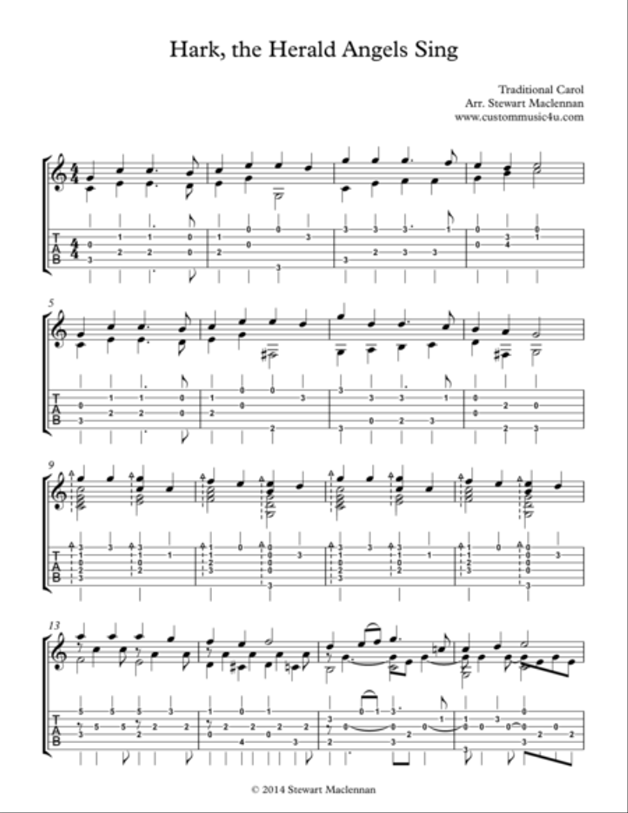 Hark the Herald Angels Sing Guitar Tablature scores gallery preview page 1