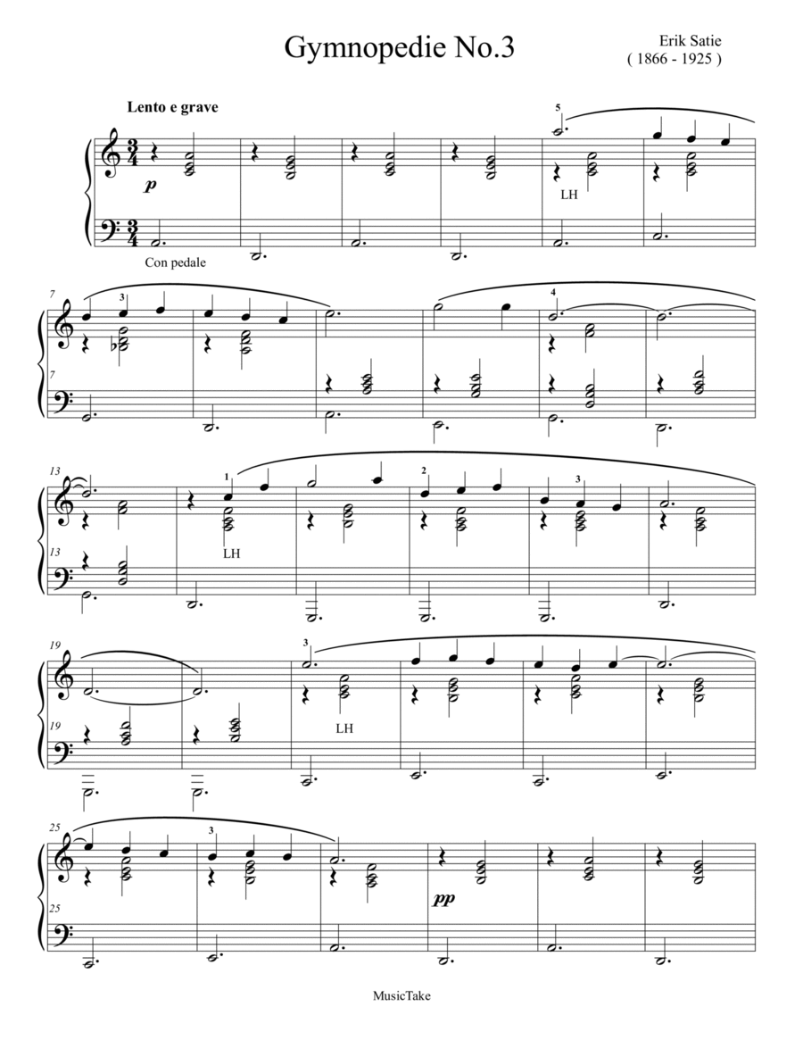 Satie Gimnopedie No.3 Satie Gimnopedie No.3 Easy Piano scores gallery preview page 1