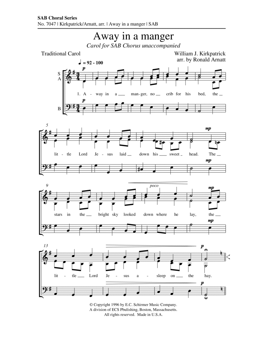 Away in a manger 3-Part scores gallery preview page 1