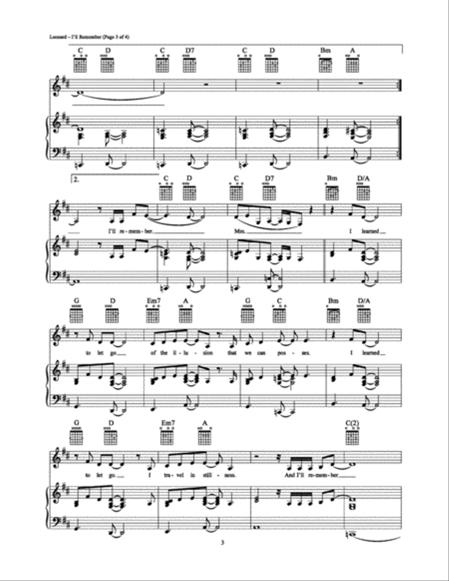 I'll Remember Piano, Vocal, Guitar scores gallery preview page 3