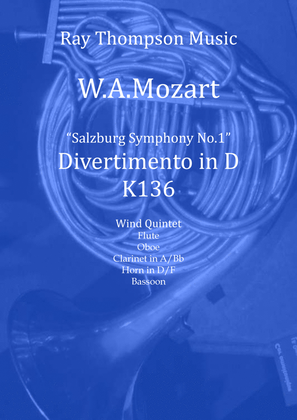 Book cover for Mozart: Divertimento in D "Salzburg Symphony No.1" K136 - wind quintet