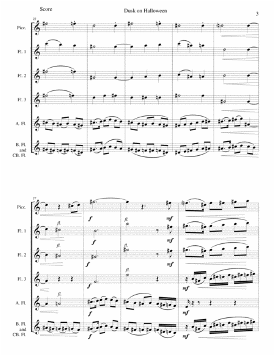 Dusk on Halloween for piccolo and flute choir Flute Choir scores gallery preview page 3