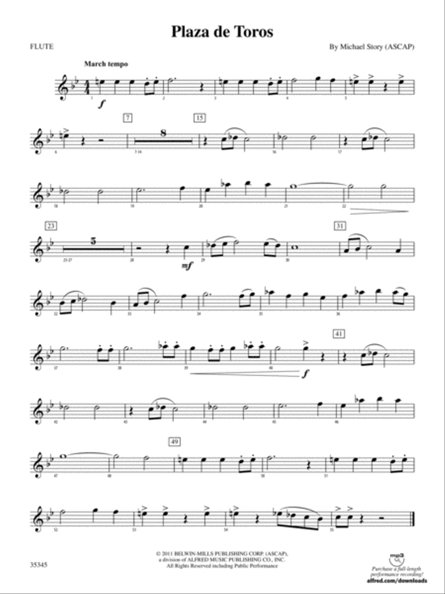 Plaza de Toros: Flute Plaza de Toros: Flute Concert Band scores gallery preview page 1