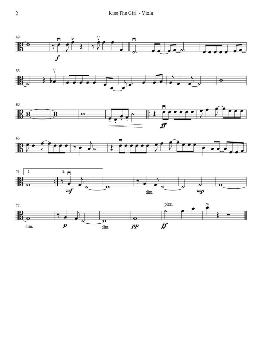 Kiss The Girl String Quartet scores gallery preview page 6