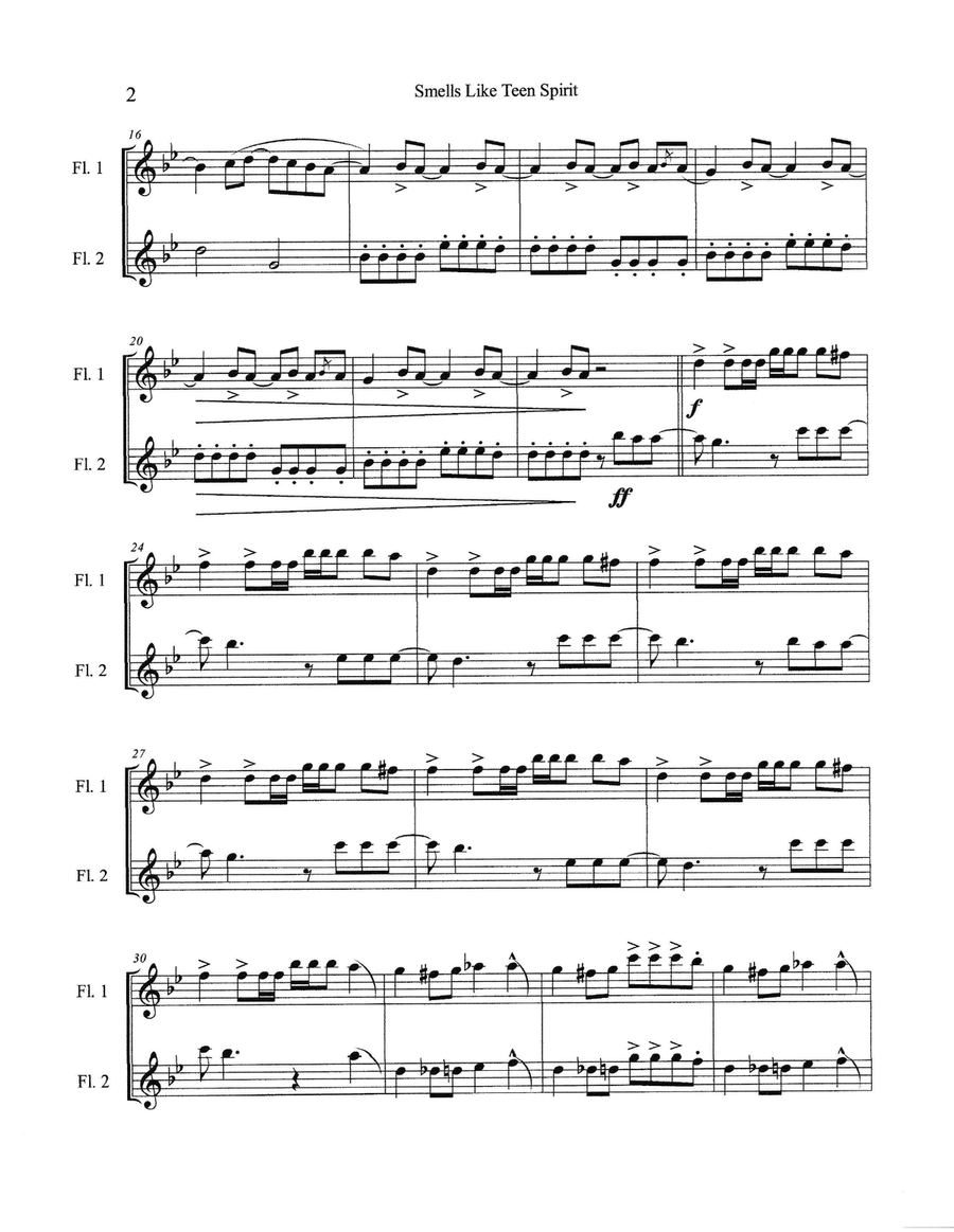 Smells Like Teen Spirit Flute Duet scores gallery preview page 3