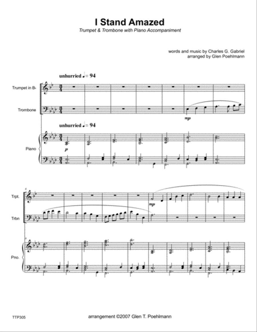 I STAND AMAZED - TRUMPET & TROMBONE with Piano Accompaniment Brass Duet scores gallery preview page 1