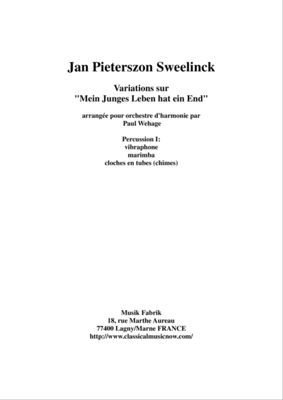 Jan Pieterszoon Sweelinck/Paul Wehage - Variations on "Mein Juges Leben hat ein ende- arranged for