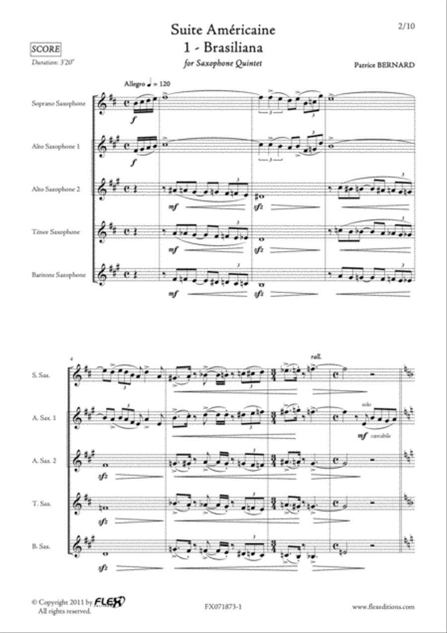 Suite Americaine - 1 - Brasiliana Saxophone Quintet scores gallery preview page 2