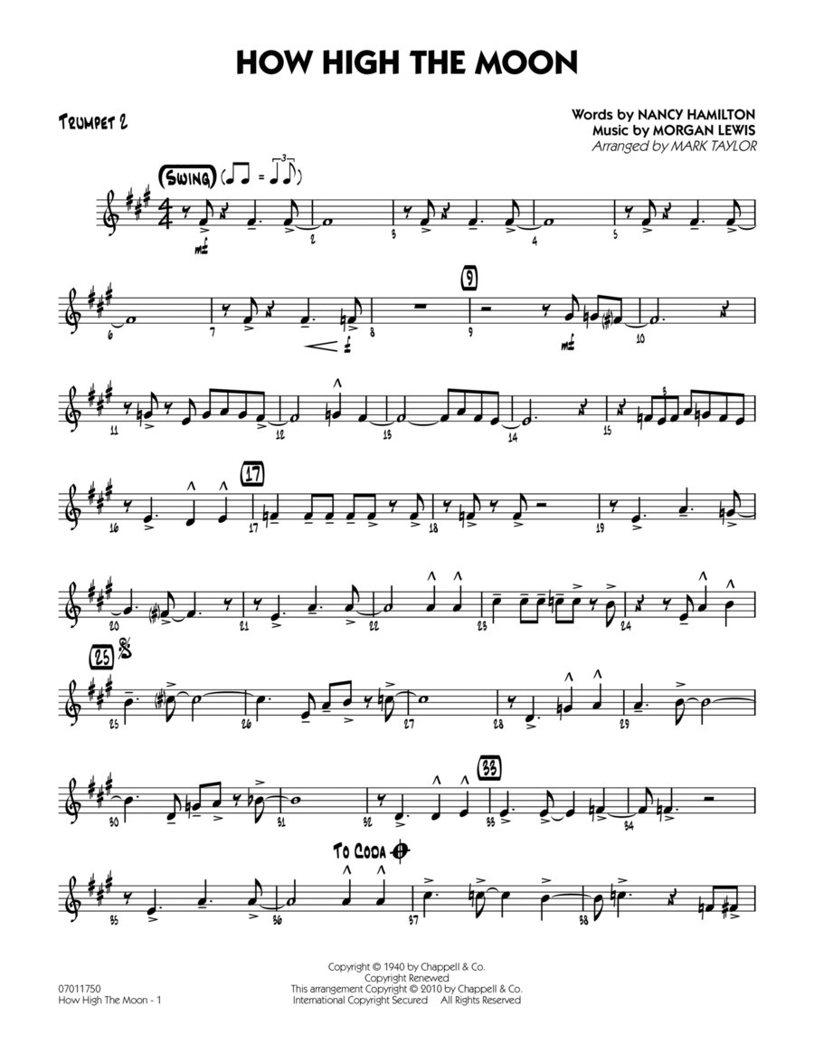 How High The Moon - Trumpet 2 Jazz Ensemble scores gallery preview page 1