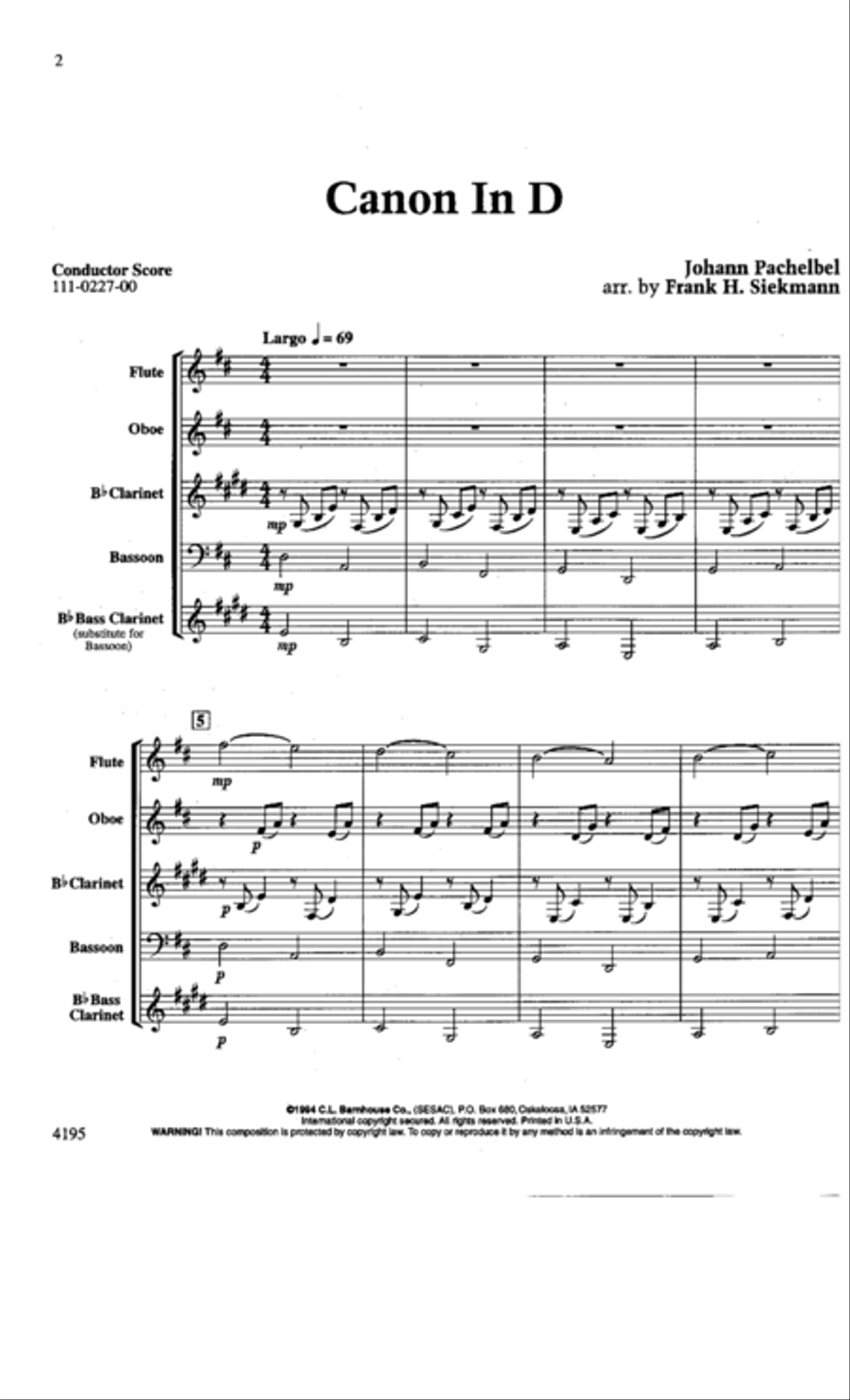 Canon in D Canon in D Woodwind Quartet scores gallery preview page 2