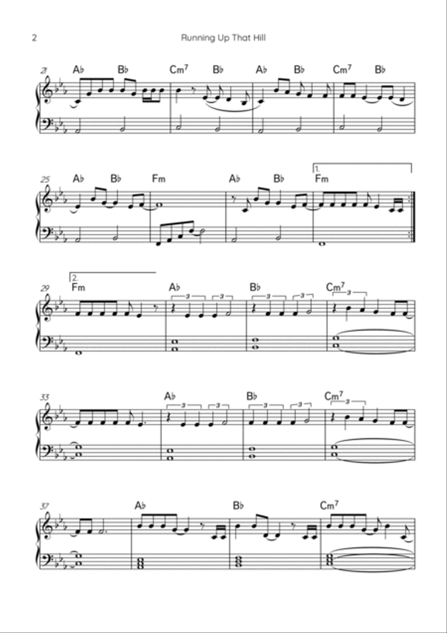 Running Up That Hill (a Deal With God) 2012 Remix Easy Piano scores gallery preview page 2