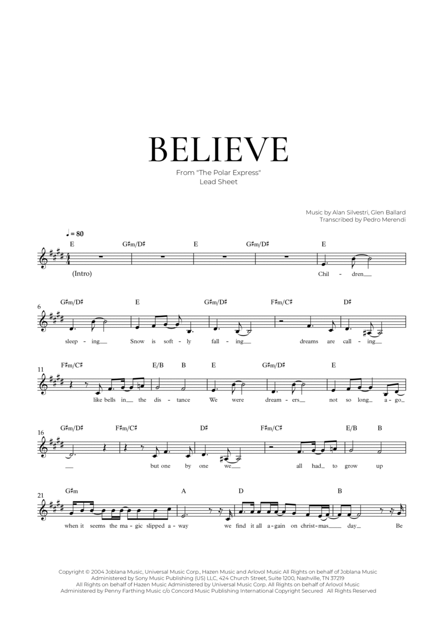 Believe Easy Piano scores gallery preview page 1