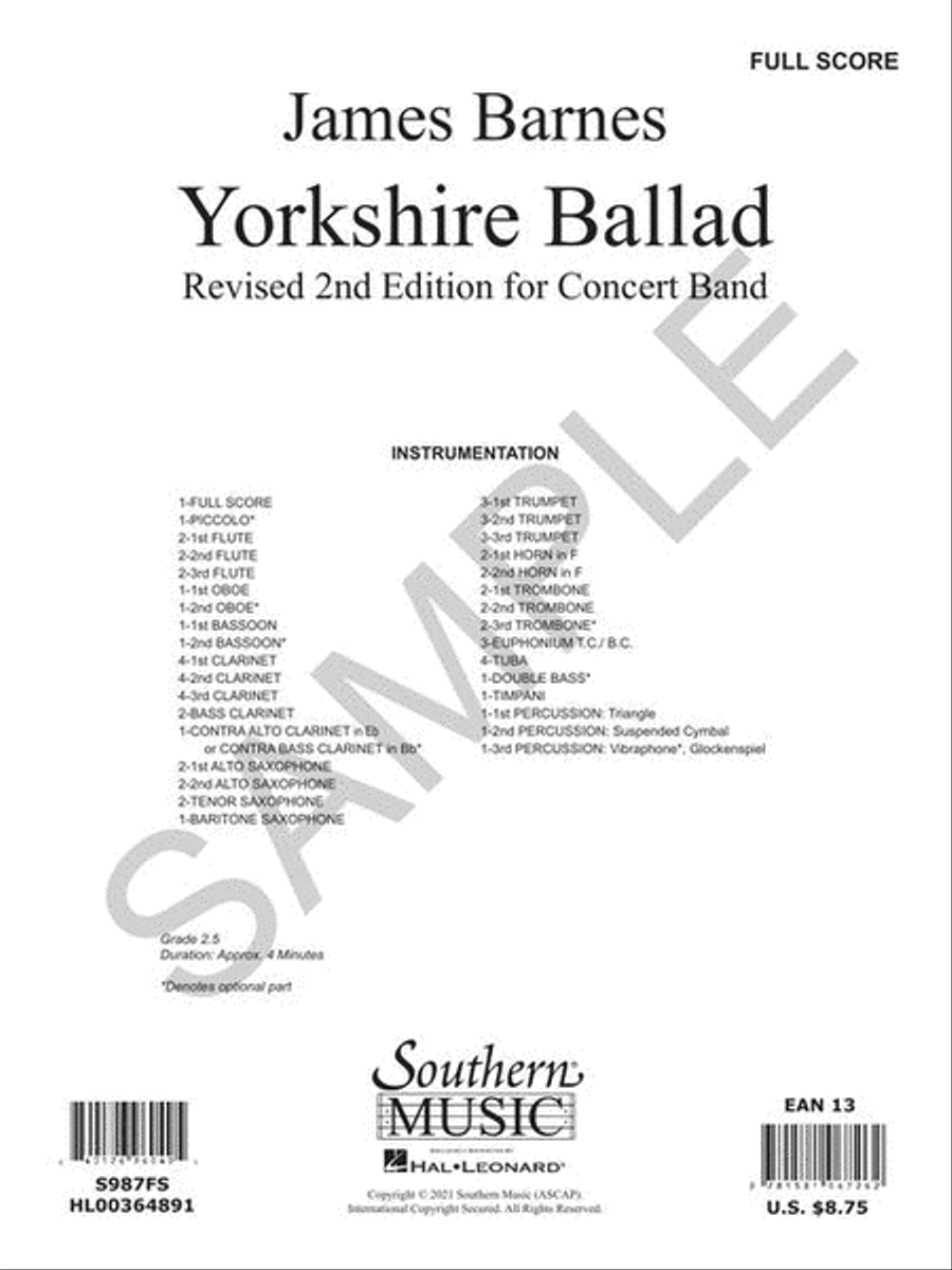 Yorkshire Ballad for Concert Band - Score and Parts (Second Edition) Concert Band scores gallery preview page 4