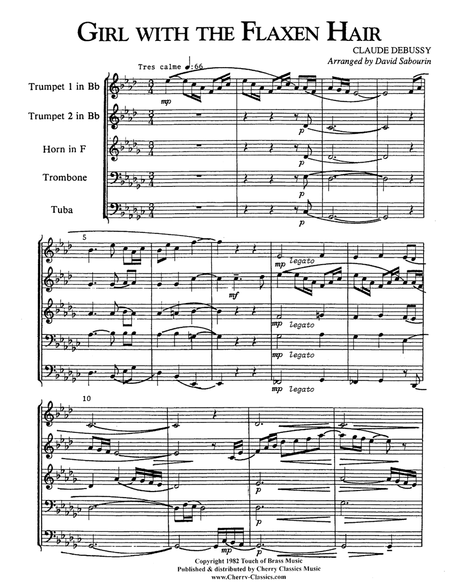 Girl with the Flaxen Hair for Brass Quintet Brass Quintet scores gallery preview page 1