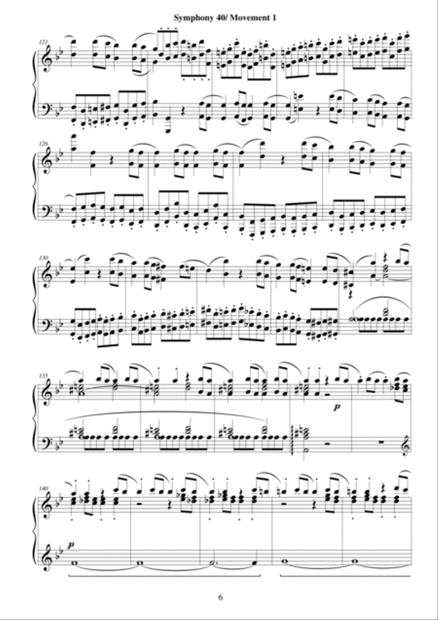 Symphony No.40 in G minor KV 550 for piano - Full 4-Part scores gallery preview page 6