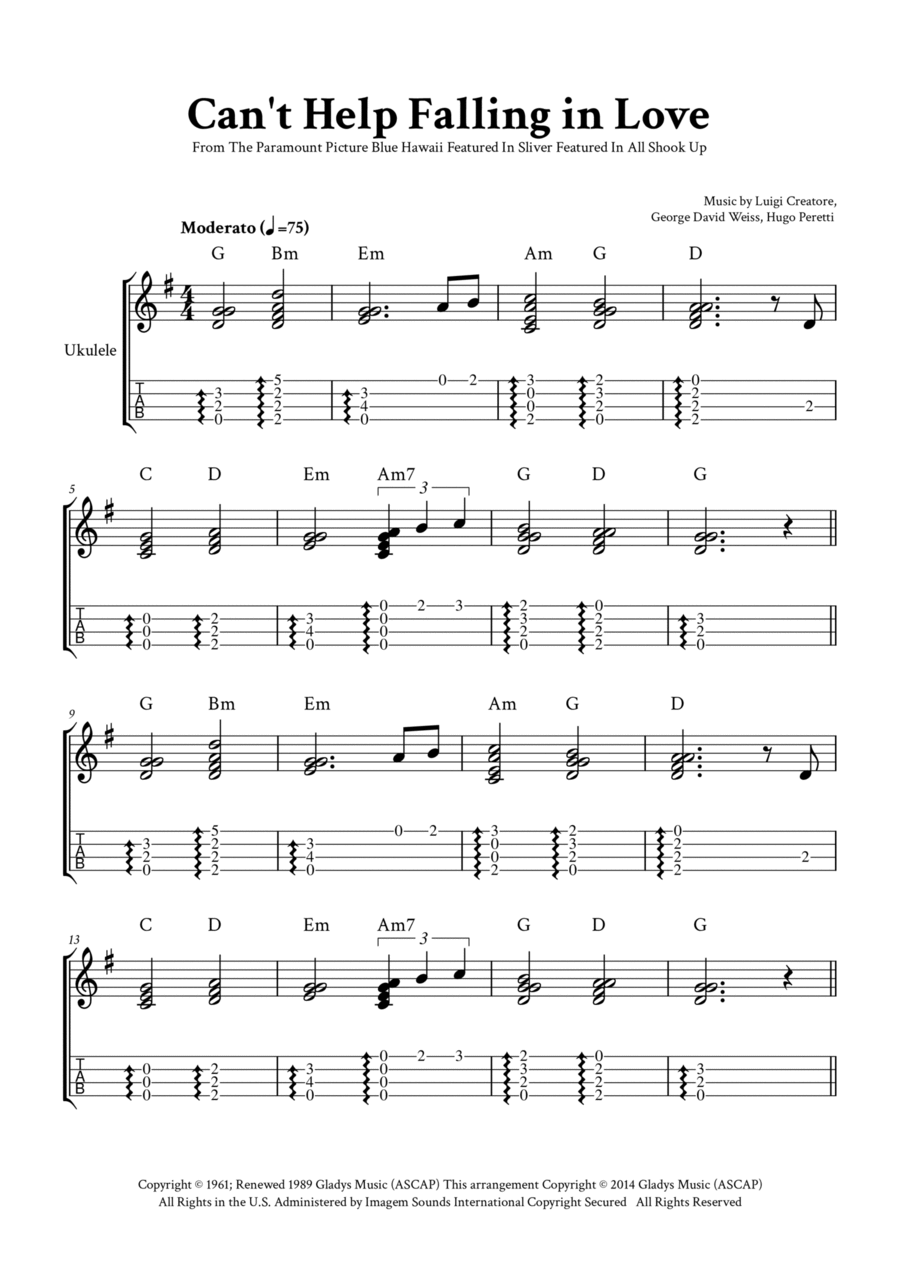 Can't Help Falling In Love Ukulele scores gallery preview page 1