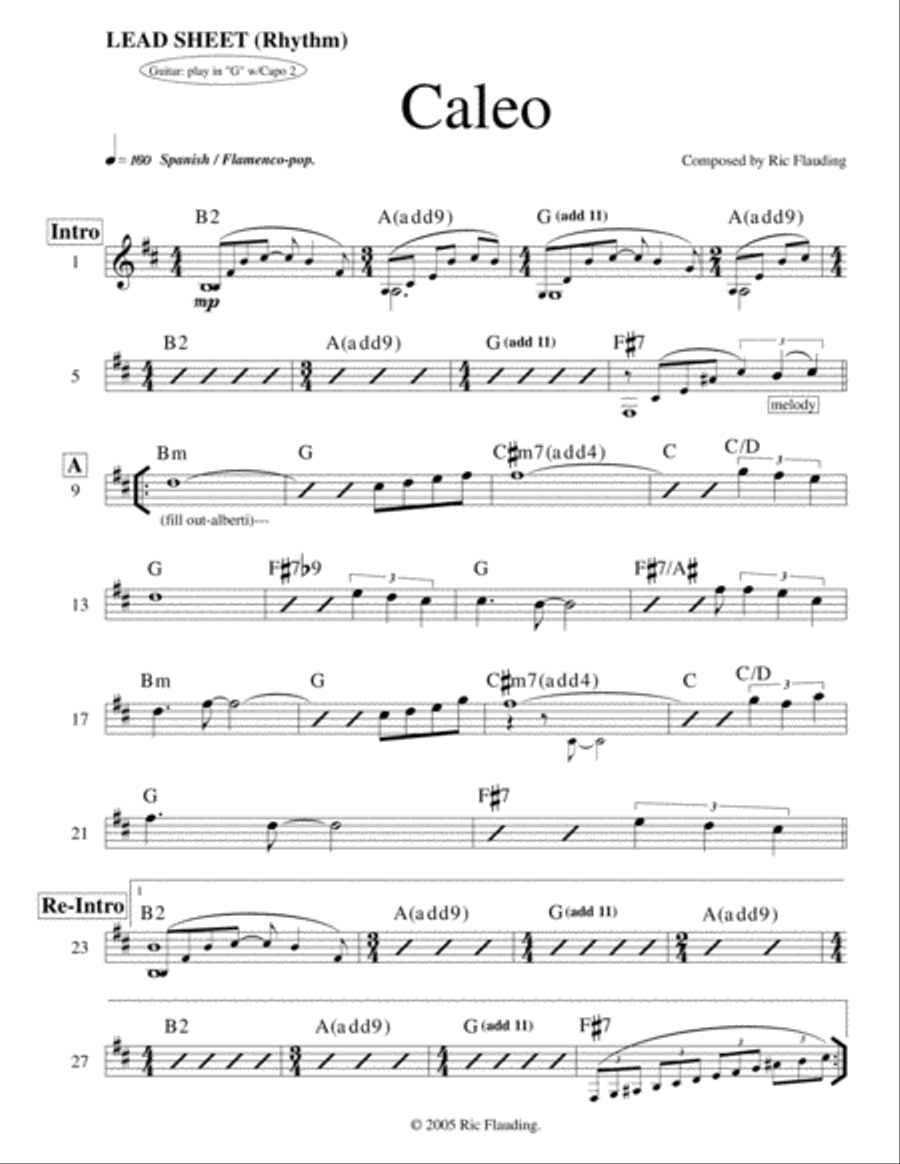 Caleo (Lead Sheet & Additional Parts) Guitar Ensemble scores gallery preview page 1