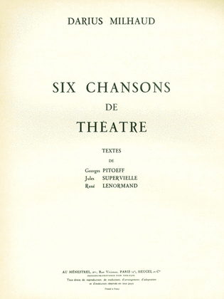 Book cover for Milhaud Darius 6 Chansons De Theatre Medium Voice & Piano Book