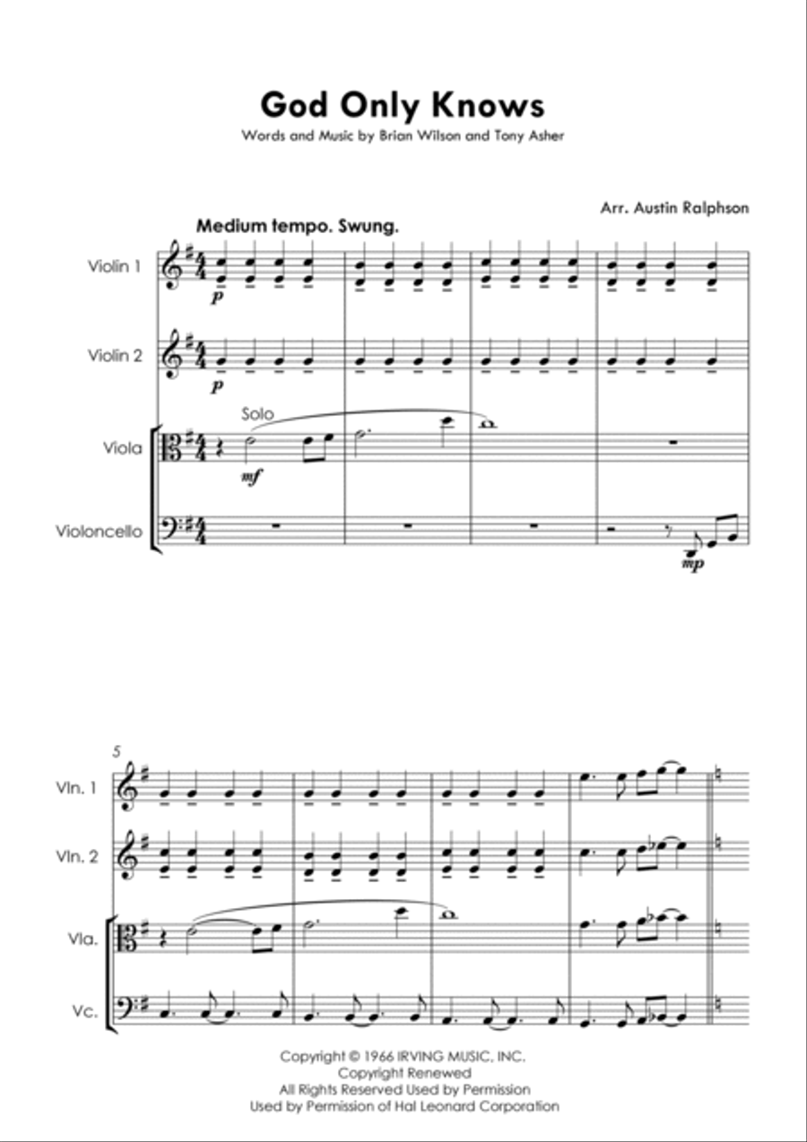 God Only Knows String Quartet scores gallery preview page 3