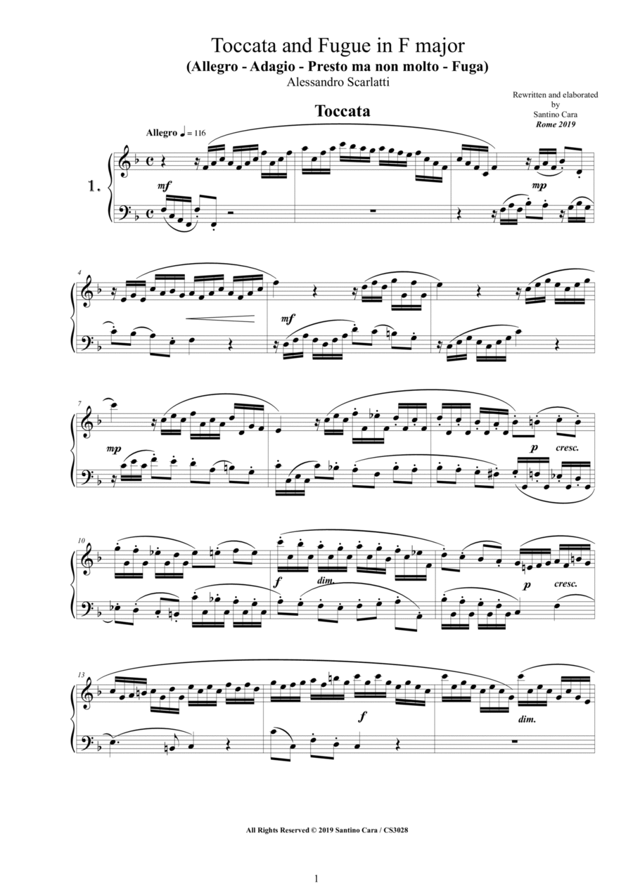 Scarlatti A - Toccata and Fugue No.1 in F major for Piano Piano Solo scores gallery preview page 1