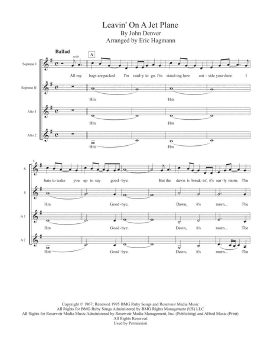 Leaving On A Jet Plane SA scores gallery preview page 1