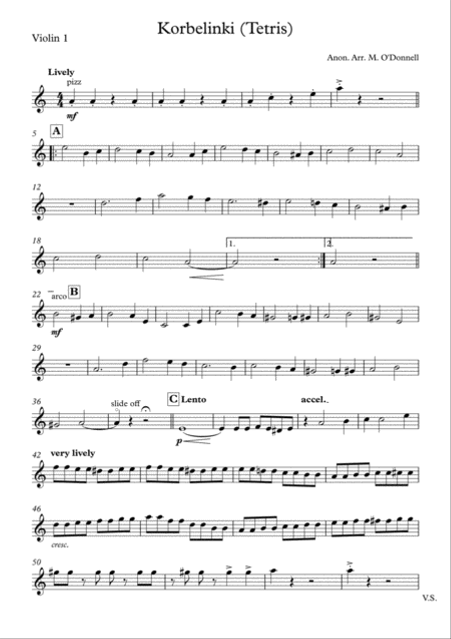 Tetris Video Game Main Theme String Quartet scores gallery preview page 6