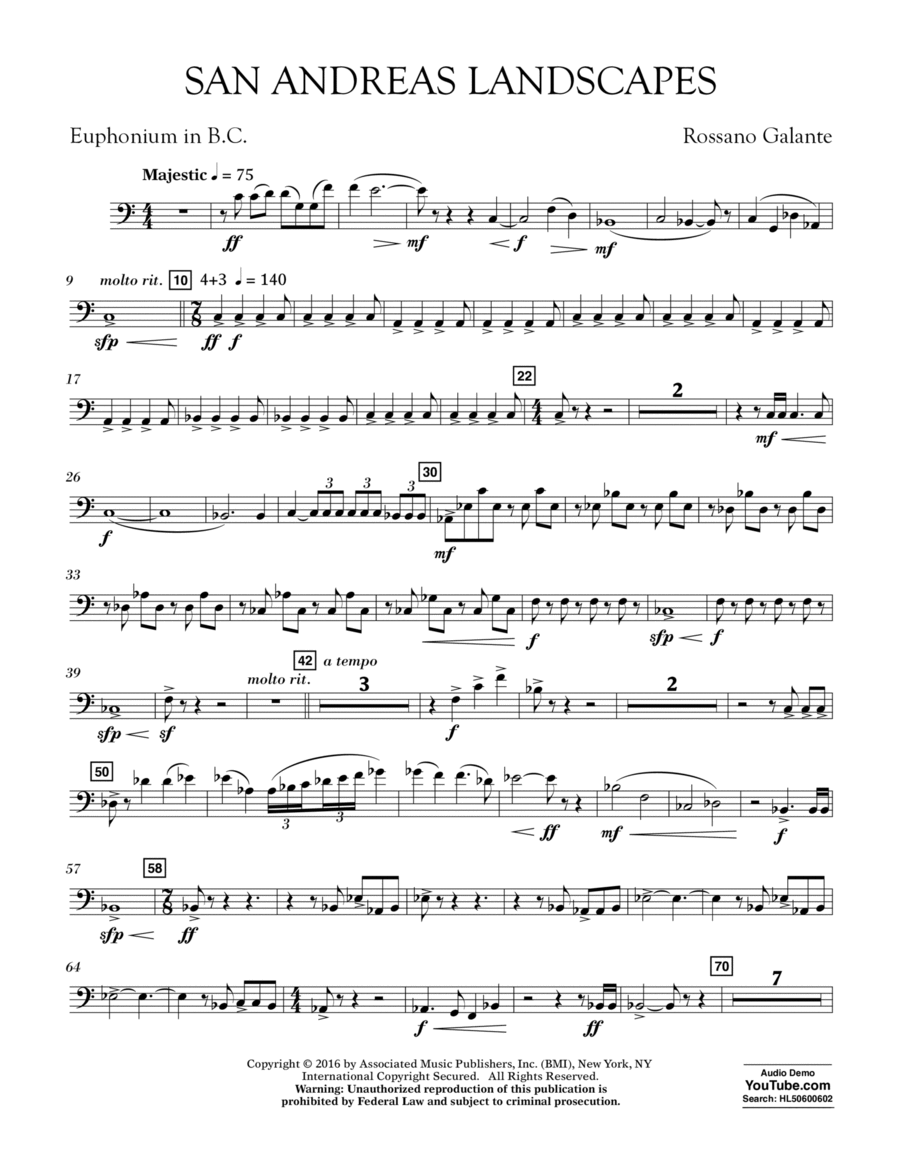 San Andreas Landscapes - Euphonium in Bass Clef Euphonium scores gallery preview page 1
