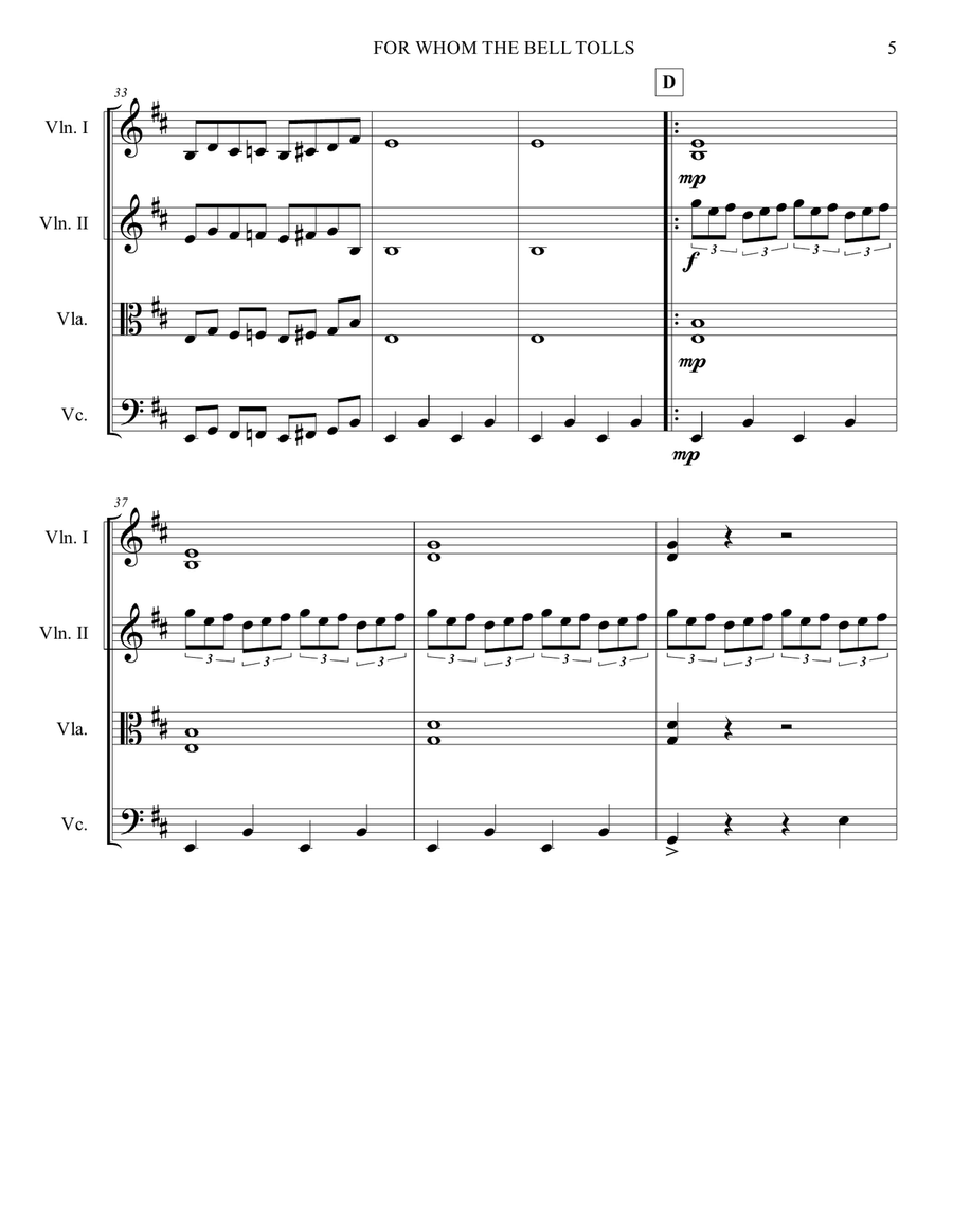 For Whom The Bell Tolls String Quartet scores gallery preview page 5