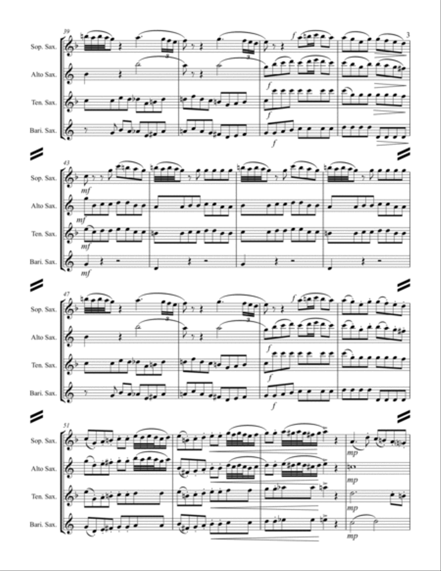 Mozart - Serenade in G – I. Allegro (Eine kleine Nachtmusik) (for Saxophone Quartet SATB) Saxophone Quartet scores gallery preview page 4