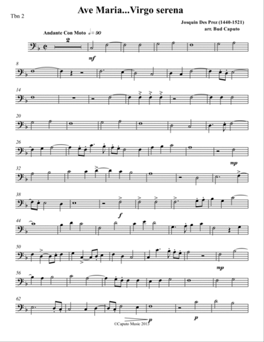 Low Brass-Ave Maria Josquin-Parts Brass Ensemble scores gallery preview page 3