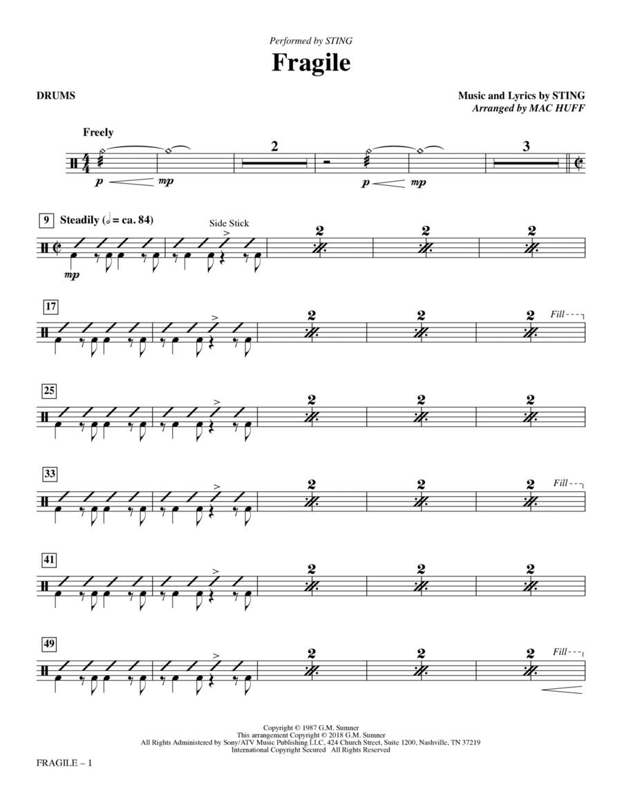 Fragile (arr. Mac Huff) - Drums