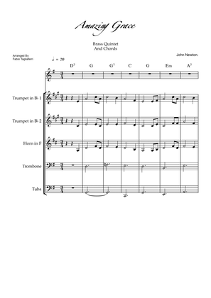 Amazing Grace Brass Quintet And Chords.Full Score and Individual Parts