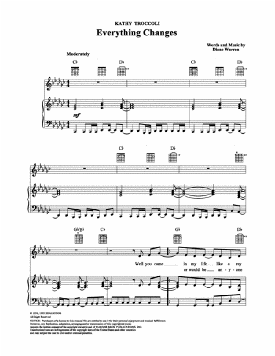 Everything Changes Piano, Vocal, Guitar scores gallery preview page 1