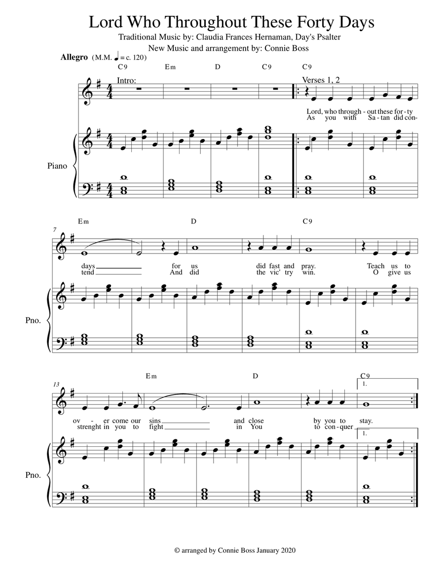 Lord, Who Throughout These Forty Days - voice and piano Choir scores gallery preview page 1