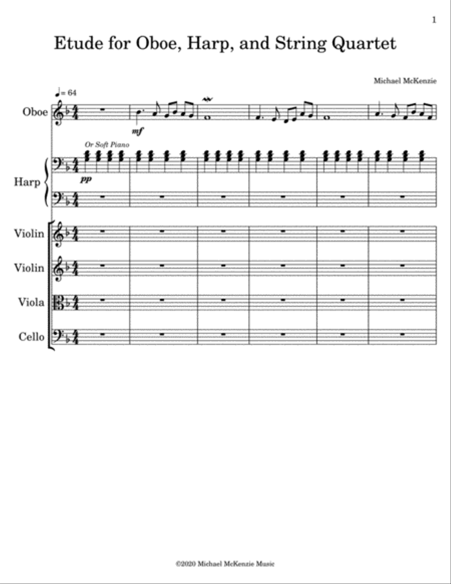Etude for Oboe, Harp, and String Quartet Small Ensemble scores gallery preview page 1
