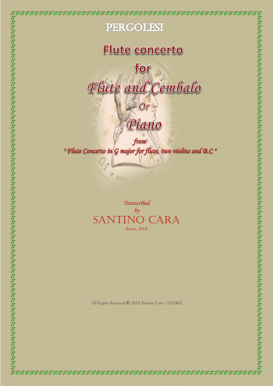 Pergolesi - Flute concerto in G for flute and piano Flute Solo scores gallery preview page 1