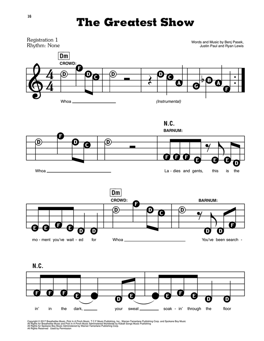 The Greatest Show (from The Greatest Showman) Electronic Keyboard scores gallery preview page 1