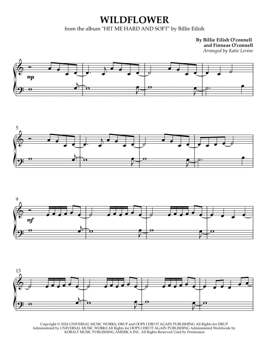 Wildflower Easy Piano scores gallery preview page 1